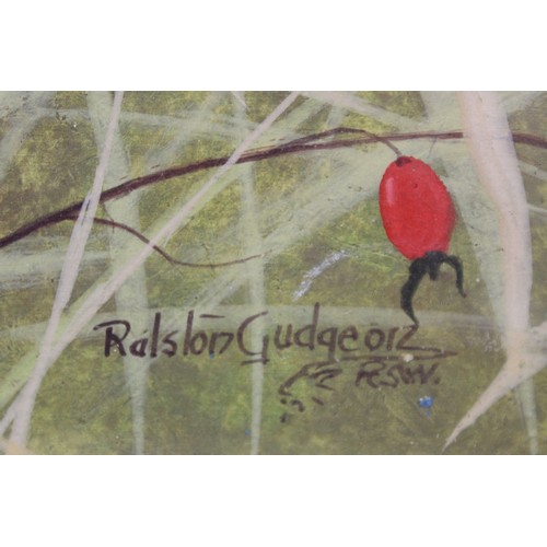 289 - RALSTON GUDGEON (SCOTTISH 1910-1984).Autumn Goldfinches.Gouache.41cm x 38.9cm.Signed, inscribed with... 