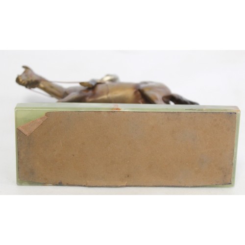 301 - Early 20th century Austrian cold painted bronze figure of a racehorse and jockey on stepped green on... 