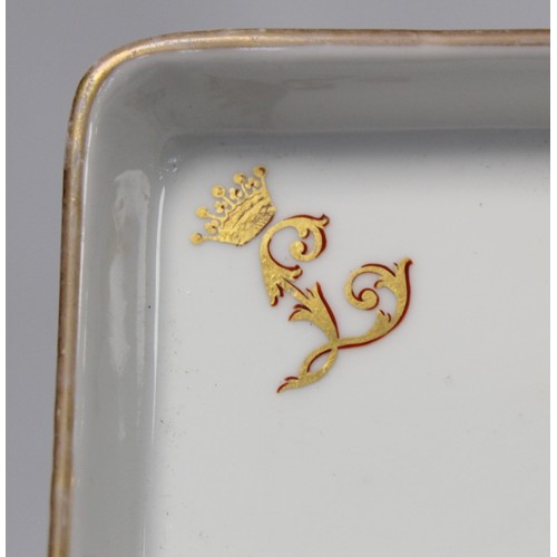 306 - Two white porcelain rectangular trays with central partition, one side inscribed 