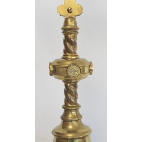 307 - Victorian ecclesiastical Gothic Revival brass altar cross in the manner of Pugin with central figure... 