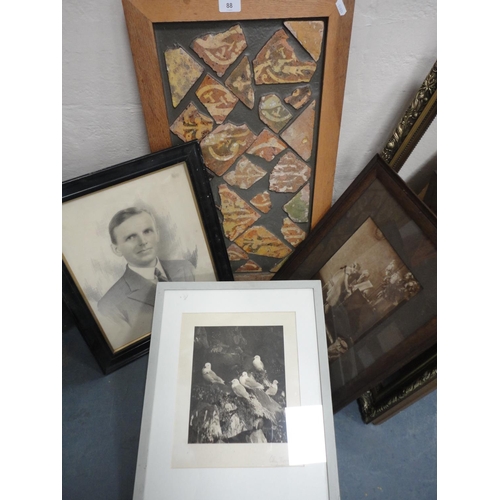 87 - Wall hanging made with Medieval tile fragments reputedly from Lincoln Cathedral, three photographs i... 