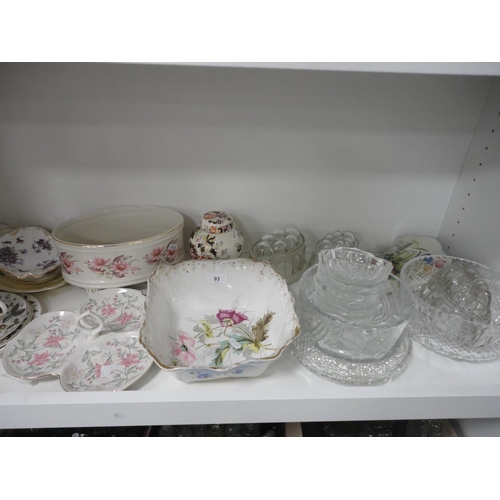 91 - Collection of decorative ceramics including trefoil dish, wall pocket, cups, saucers, jelly moulds, ... 