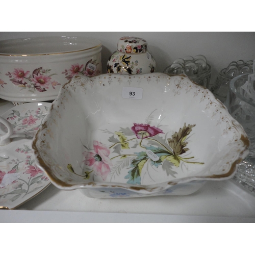 91 - Collection of decorative ceramics including trefoil dish, wall pocket, cups, saucers, jelly moulds, ... 