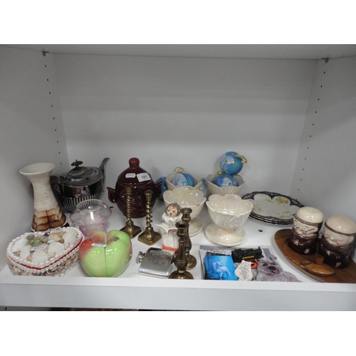 96 - Novelty jar and cover, sugar dispenser modelled as an apple, four sundae dishes, china plates, novel... 