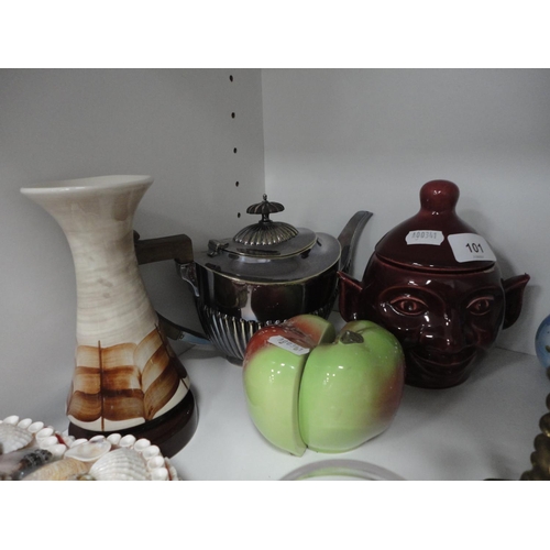 96 - Novelty jar and cover, sugar dispenser modelled as an apple, four sundae dishes, china plates, novel... 