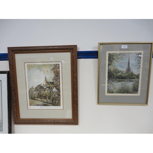 103 - ALISON MCMEEKIN, cathedral and river scene, watercolour, also a signed limited edition print.
