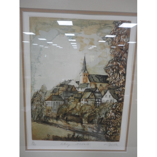 103 - ALISON MCMEEKIN, cathedral and river scene, watercolour, also a signed limited edition print.