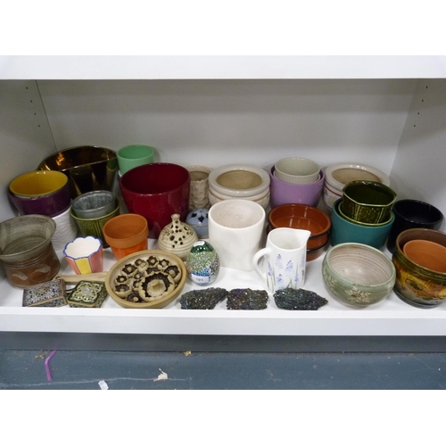 101 - Collection of planters and bowls including modern and art pottery, also two boxes decorated with fau... 