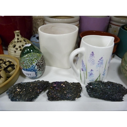 101 - Collection of planters and bowls including modern and art pottery, also two boxes decorated with fau... 