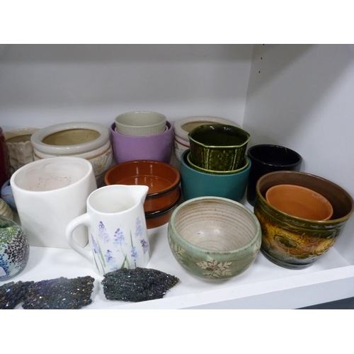 101 - Collection of planters and bowls including modern and art pottery, also two boxes decorated with fau... 