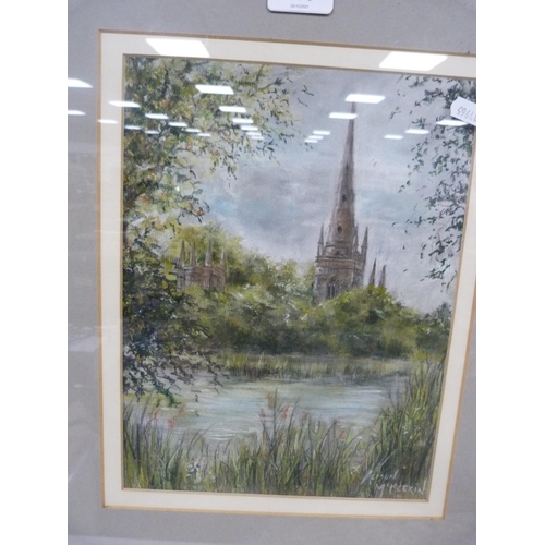 103 - ALISON MCMEEKIN, cathedral and river scene, watercolour, also a signed limited edition print.