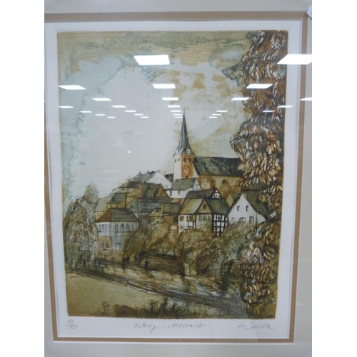 103 - ALISON MCMEEKIN, cathedral and river scene, watercolour, also a signed limited edition print.