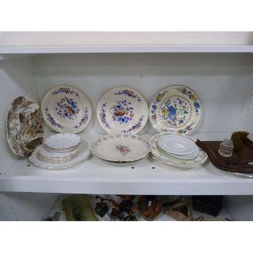 104 - Mason's Regency pattern dinner plate, pair of Gray's Pottery floral decorated plates, biscuit plates... 