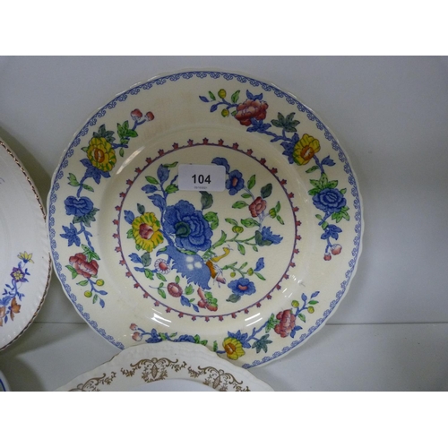 104 - Mason's Regency pattern dinner plate, pair of Gray's Pottery floral decorated plates, biscuit plates... 