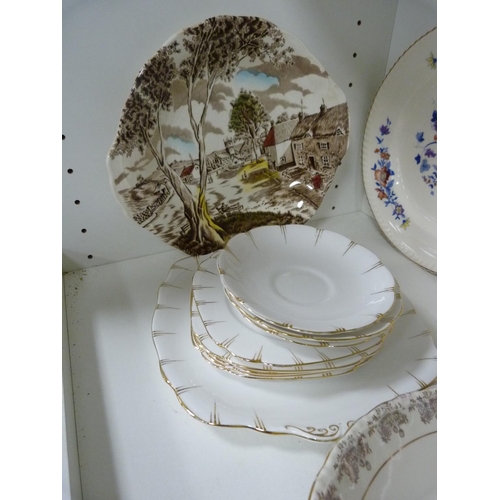 104 - Mason's Regency pattern dinner plate, pair of Gray's Pottery floral decorated plates, biscuit plates... 