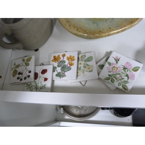 105 - Collection of bird figures including owls, modern art plaque, modern bowls, otter figures, basket, c... 