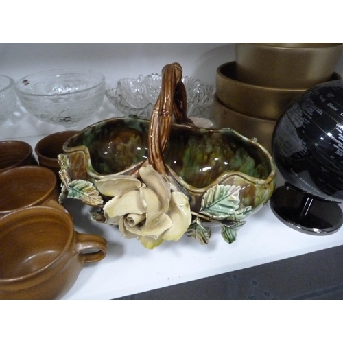 106 - Wade King George IV Scotch Whisky jug, EP photograph frame, marcasite-style brooch, glass bowls, two... 