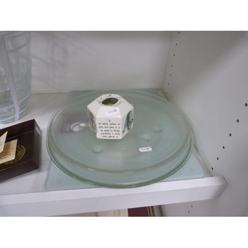 112 - Two Nao bird groups, Border collector's plates, china-headed dolls, green enamel pot and cover, mode... 