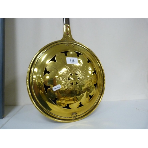 118 - Brass warming pan. with iron handle