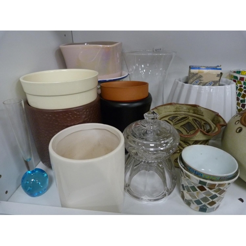 119 - Planters, seashell, vases, glass vase, glass jar with cover etc.