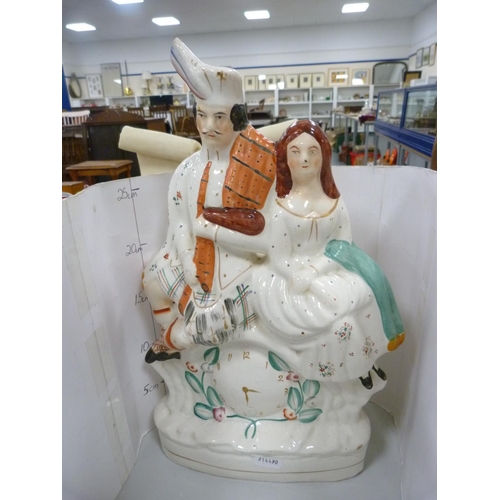 197 - 19th century Staffordshire flatback figure modelled as Prince Albert and Queen Victoria, another 19t... 
