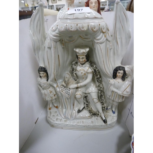 197 - 19th century Staffordshire flatback figure modelled as Prince Albert and Queen Victoria, another 19t... 