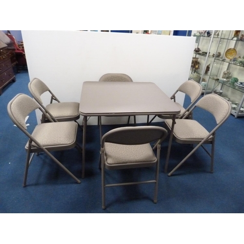 375 - Retro Samsonite padded folding card table and 6 folding chairs.
