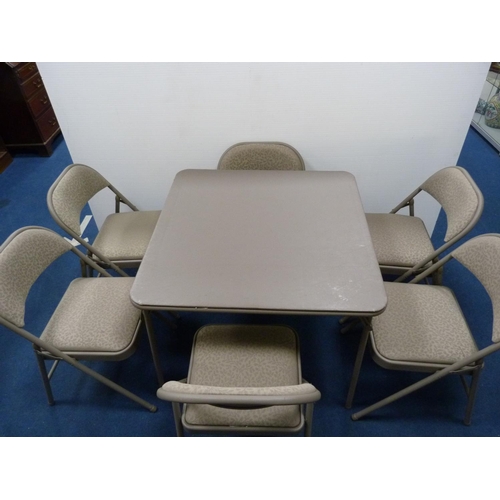 375 - Retro Samsonite padded folding card table and 6 folding chairs.