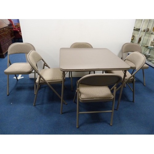 375 - Retro Samsonite padded folding card table and 6 folding chairs.