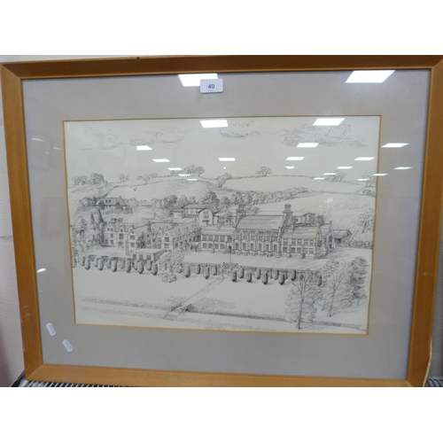 40 - HUGH DAVIES, houses and trees, drawing.