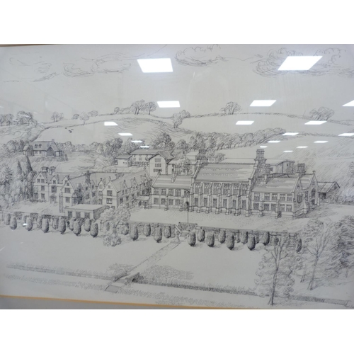 40 - HUGH DAVIES, houses and trees, drawing.