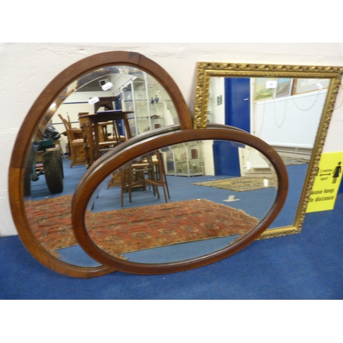 52 - Gilt wall mirror and two oval adapted mirrors (previously from dressing tables).