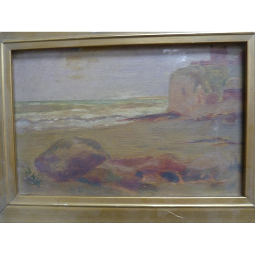 62 - Waves and beach scene, signed with initial D McG, oil on canvas.