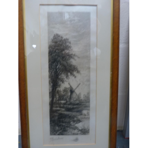 63 - River scenes, four near-matching signed prints, signed indistinctly in pencil, in oak frames.