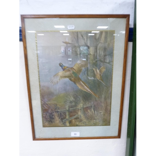 66 - AFTER ROLAND GREEN, flying pheasants, chromolithograph, from an original dated 1924.