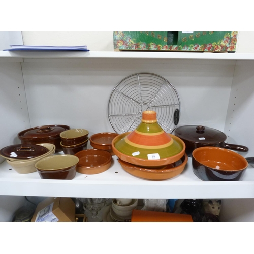 75 - Collection of stoneware tureens and kitchenware including tagine, pots, casserole dishes, cake stand... 