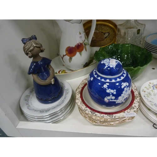 77 - Royal Worcester Evesham pattern vegetable dish, small Chinese prunus decorated ginger jar and cover,... 