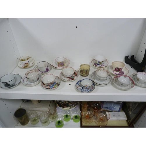 79 - Collection of 19th century porcelain cabinet cups and saucers, two 19th century Chinese tea bowls wi... 