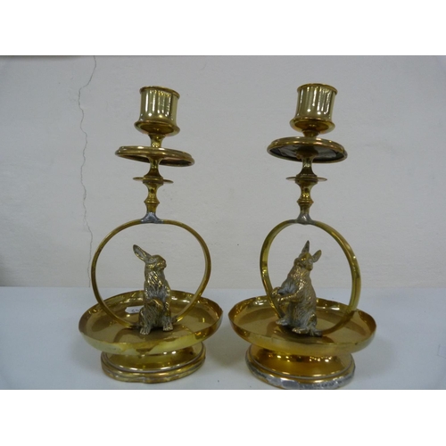 81 - Five glass wine flagons, brass candlesticks, brass chamberstick, mineral eggs, Paragon commemorative... 