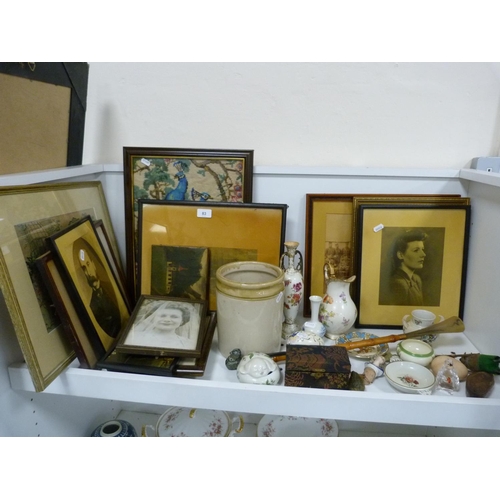 83 - Dresden floral spray jug (a/f), Austrian porcelain vase (a/f), military photograph and other photogr... 