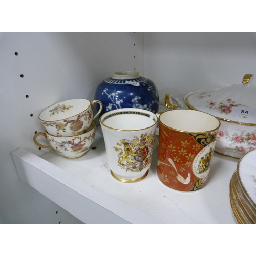 84 - Part Paragon Victoriana Rose dinner set, two commemorative cups, pair of Royal Worcester cups of Chi... 