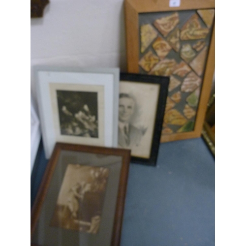 87 - Wall hanging made with Medieval tile fragments reputedly from Lincoln Cathedral, three photographs i... 