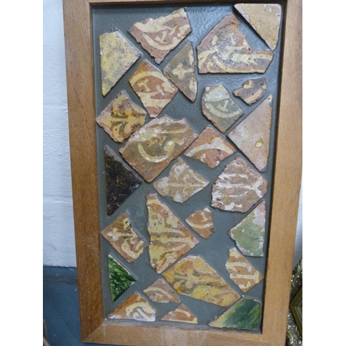 87 - Wall hanging made with Medieval tile fragments reputedly from Lincoln Cathedral, three photographs i... 