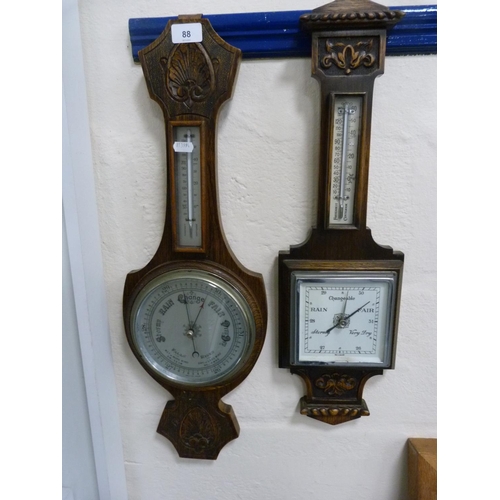 88 - Two 1930s oak wall barometers.