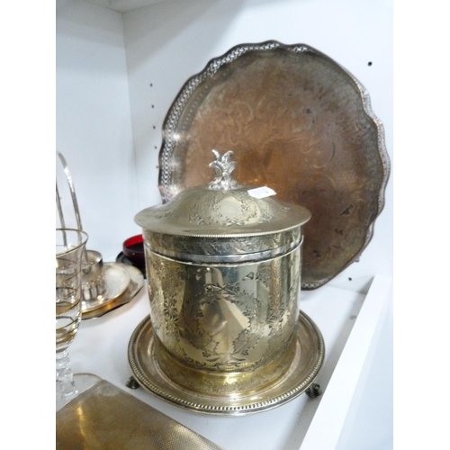 90 - Collection of EP including cigarette box, biscuit barrel, tray, cased cutlery, Victorian cake basket... 