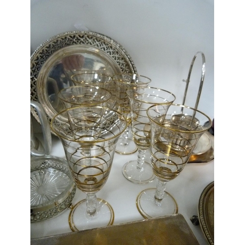 90 - Collection of EP including cigarette box, biscuit barrel, tray, cased cutlery, Victorian cake basket... 