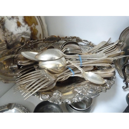 90 - Collection of EP including cigarette box, biscuit barrel, tray, cased cutlery, Victorian cake basket... 