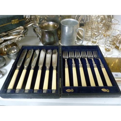 90 - Collection of EP including cigarette box, biscuit barrel, tray, cased cutlery, Victorian cake basket... 