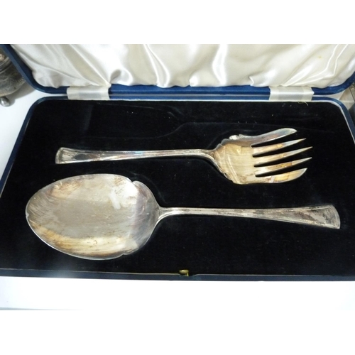 90 - Collection of EP including cigarette box, biscuit barrel, tray, cased cutlery, Victorian cake basket... 