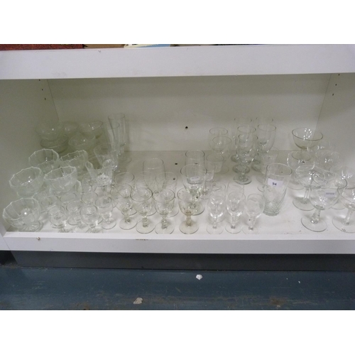94 - Collection of glasses including wine, sherry, liqueur, also sundae dishes.